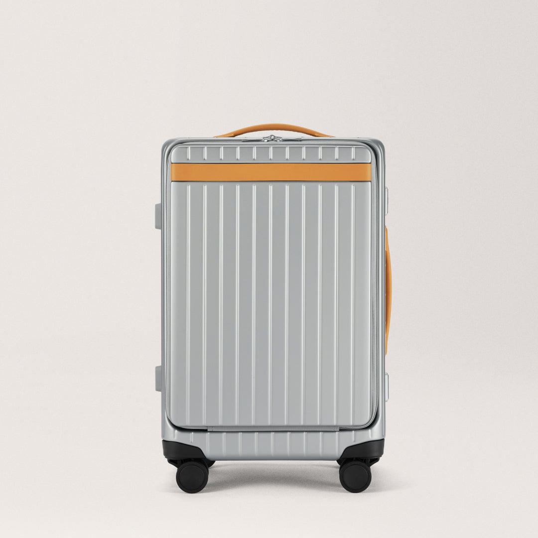 The Carry-on X - Return Silver / Tan Hard-shell suitcase with front pocket