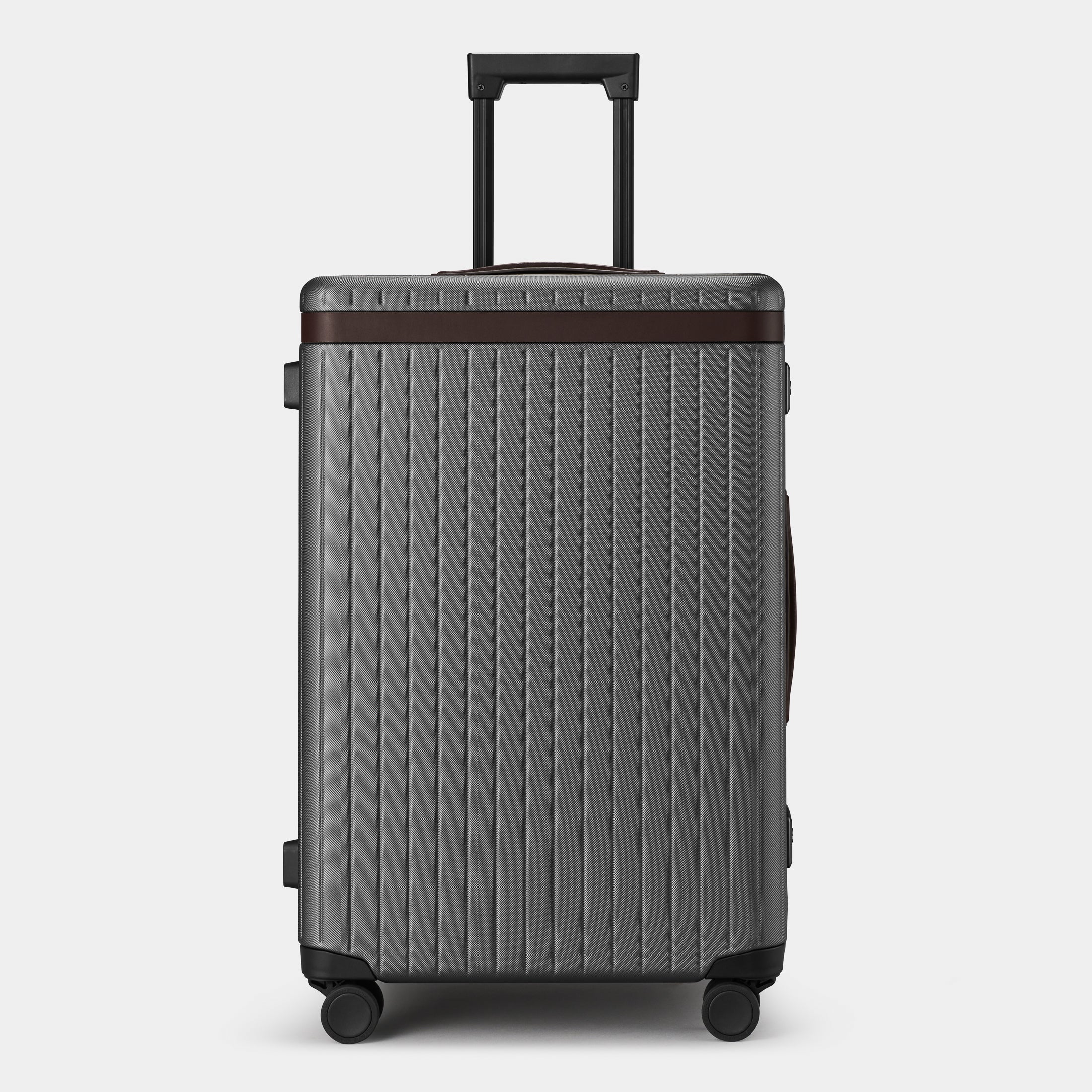 The Check-in - Return Grey / Chocolate Large grey polycarbonate suitcase - Excellent Condition