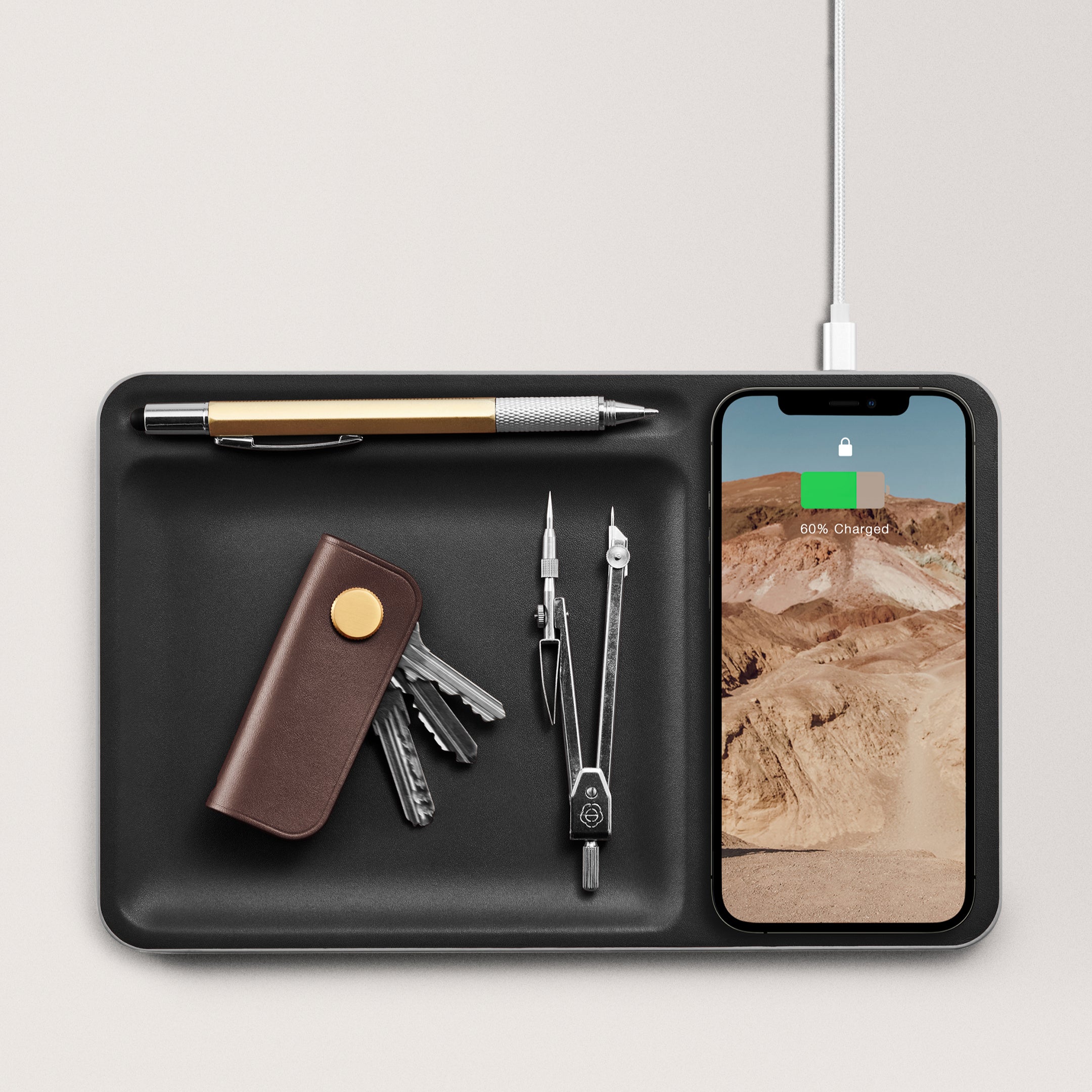 The Charging Tray Black Wireless leather charging tray