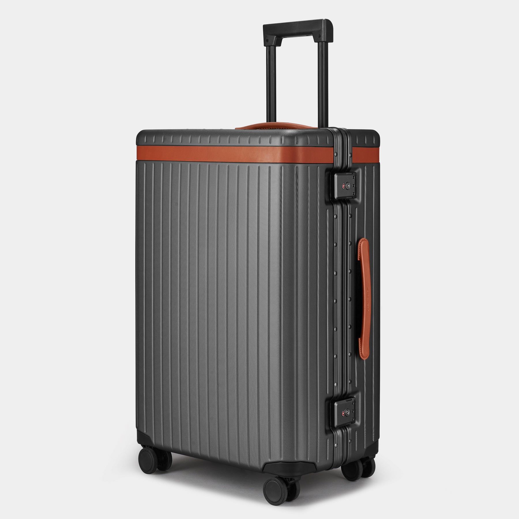 The Check-in - Sample Grey / Cognac Large grey polycarbonate suitcase - Excellent Condition 